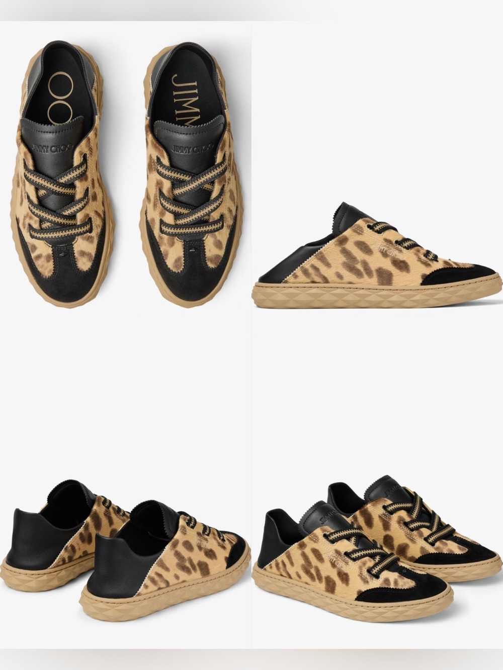 New Jimmy Choo Diamond Light Flex Natural Leopard Print Pony Leather Trainers 40